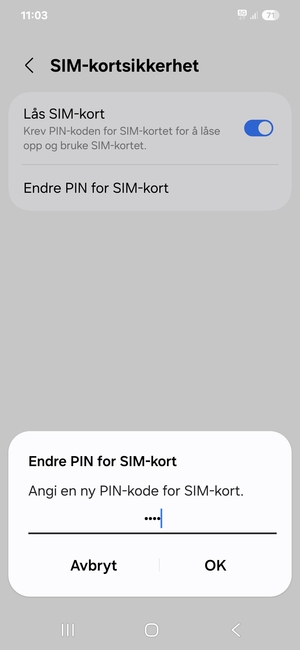 Skriv inn Ny PIN-kode for SIM-kort og velg OK