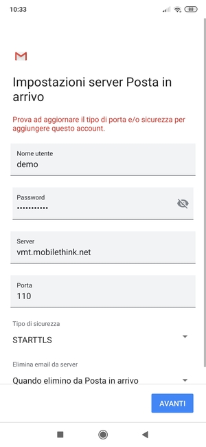 Seleziona Tipo di sicurezza