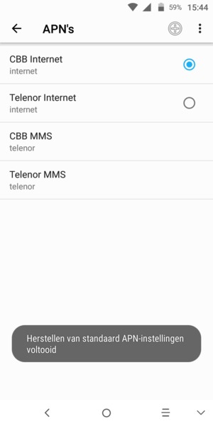 Uw telefoon wordt teruggezet naar standaard internet- en mms-instellingen