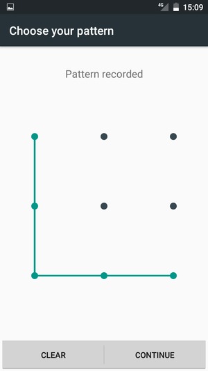 Draw an unlock pattern and select CONTINUE