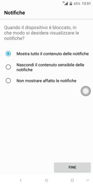 Seleziona la tua opzione preferita e poi FINE