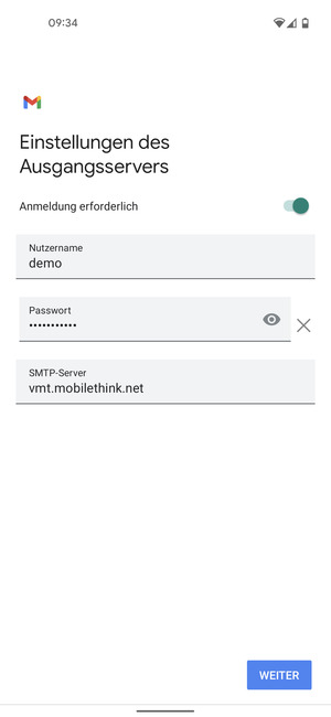Geben Sie die Server-Adresse für ausgehende Post ein