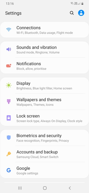 Scroll to and select Biometrics and security