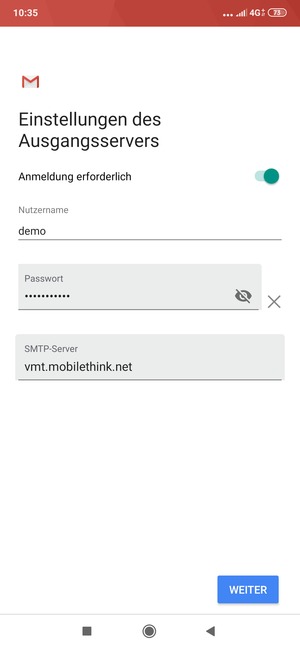 Geben Sie die Server-Adresse für ausgehende Post ein