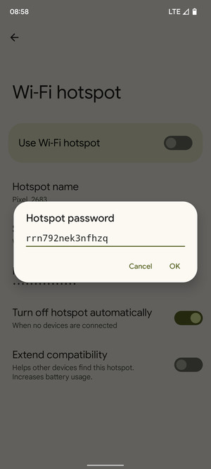 Enter a Wi-Fi hotspot password of at least 8 characters and select OK