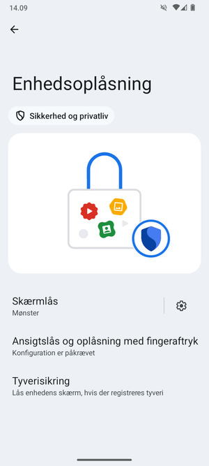 Din telefon er nu sikret med en skærmlås