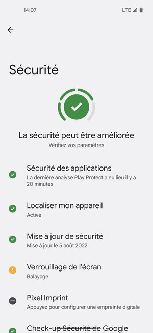 Pour activer votre écran de verrouillage, allez dans le menu Sécurité et sélectionnez Verrouillage de l'écran