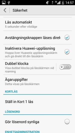 Om din skärm ser ut så här, välj Ställ in Kort 1 lås eller Ställ in Kort 2 lås