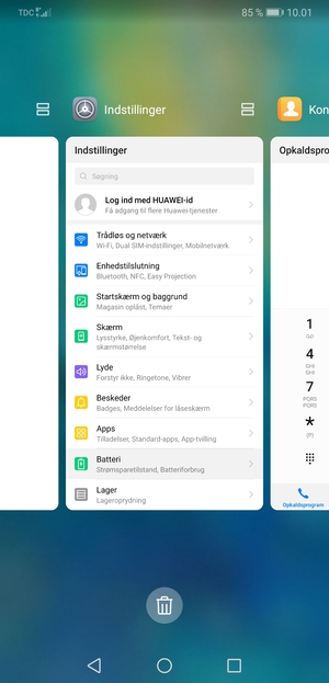 Vælg Slet-ikonet for at lukke alle åbne apps