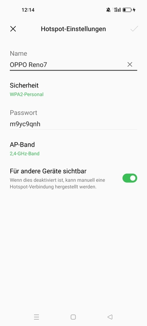 Geben Sie eine WLAN-Hotspot-Passwort mit mindestens 8 Zeichen ein und wählen Sie OK