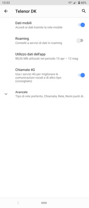 Per modificare la rete, in presenza di problemi, seleziona Avanzate