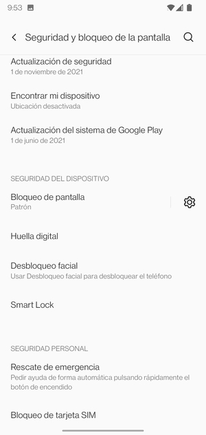 Seleccione Bloqueo de tarjeta SIM