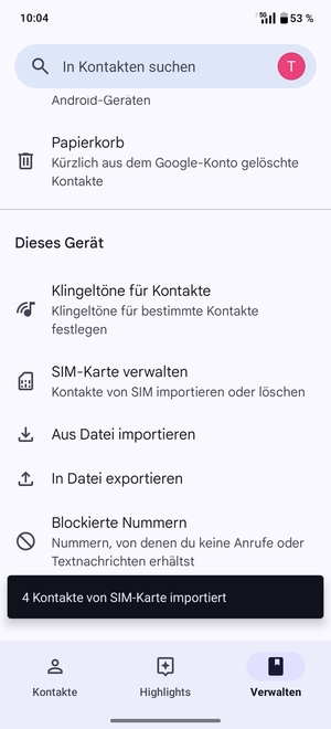 Ihre Kontakte werden in Ihrem Google Konto gespeichert und auf Ihrem Handy gespeichert, wenn Google das nächste Mal synchronisiert wird.