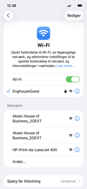 Du er nu tilsluttet Wi-Fi netværket
