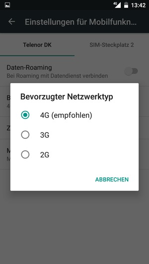 Wählen Sie die gewünschte Option