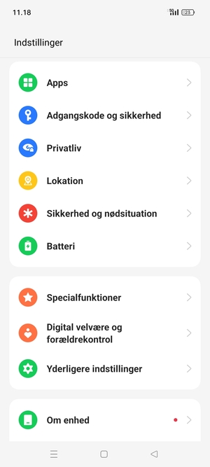 Scroll til og vælg Adgangskode og sikkerhed