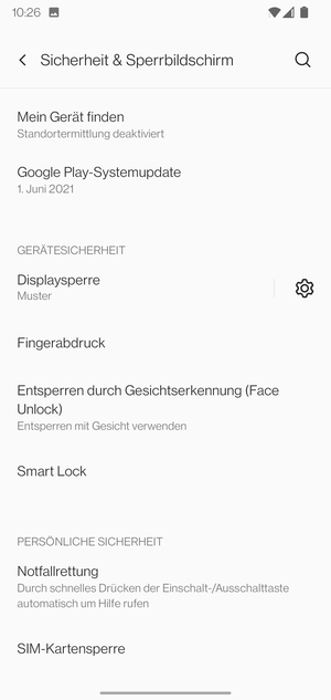 Scrollen Sie und wählen Sie SIM-Kartensperre