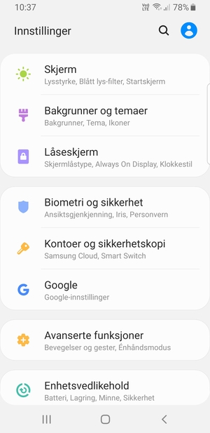 Bla til og velg Kontoer og sikkerhetskopi