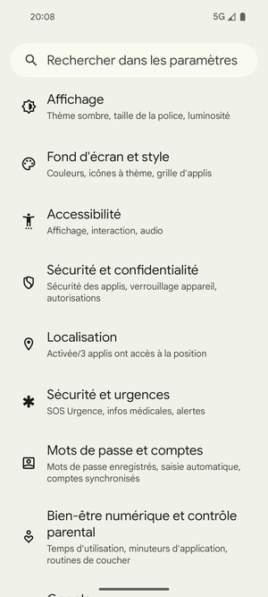 Faites défiler et sélectionnez Localisation