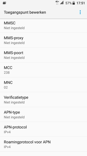 Scroll naar beneden en voer mms-gegevens in