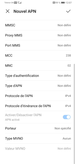 Faites défiler vers le bas et saisissez les informations Internet