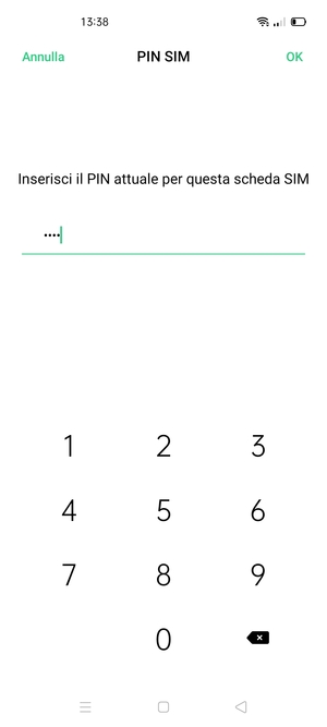 Inserisci PIN attuale per questa scheda SIM e seleziona OK