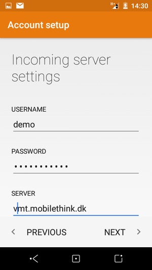 Enter Username and Incoming server address. Select NEXT