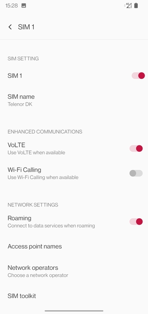 Turn Roaming on or off