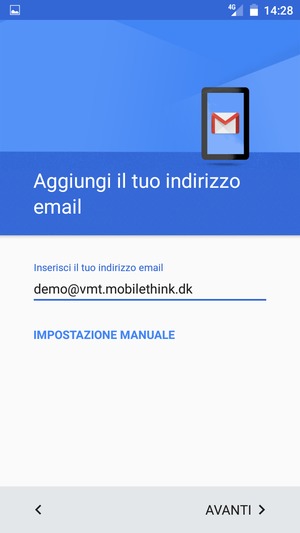 Inserisci il tuo indirizzo email e seleziona AVANTI