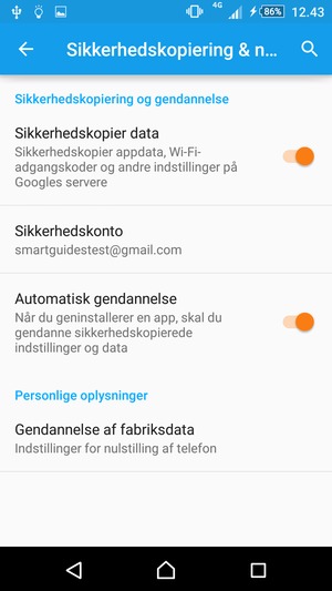 Aktiver Sikkerhedkopier data og vælg Sikkerhedskonto