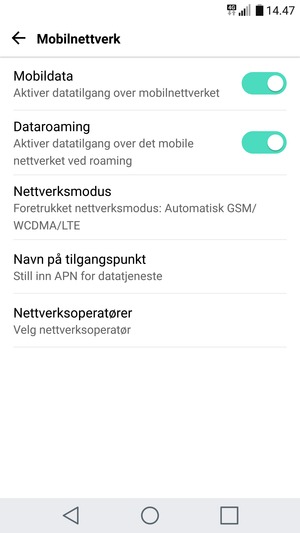 Slå Dataroaming på eller av