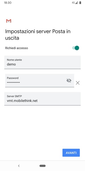 Inserisci l'indirizzo del server di posta in uscita