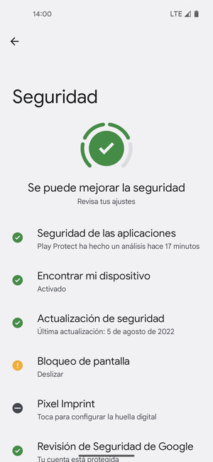 Para activar su bloqueo de pantalla, vaya al menú Seguridad y seleccione Bloqueo de pantalla