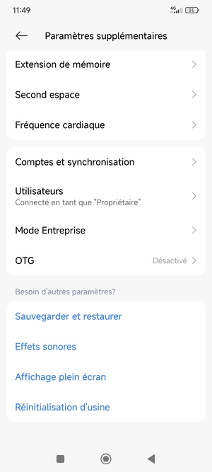 Faites défiler et sélectionnez Comptes et synchronisation