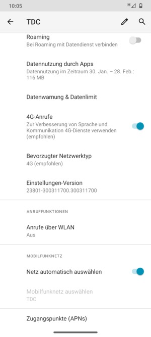 Scrollen Sie und wählen Sie Zugangspunkte (APNs)