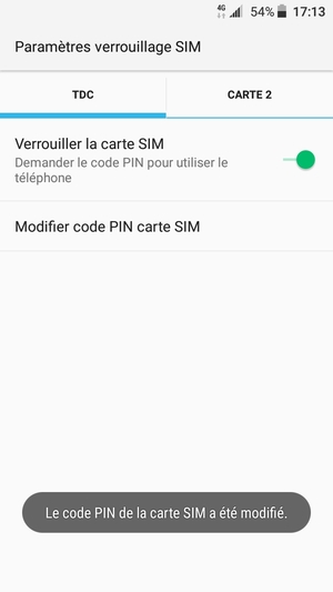 Votre code PIN de la carte SIM a été modifié