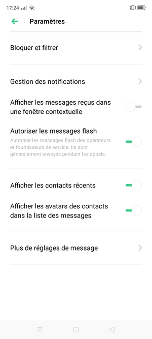 Sélectionnez Plus de réglages de message