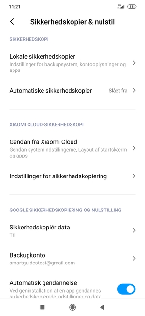 Vælg Backupkonto