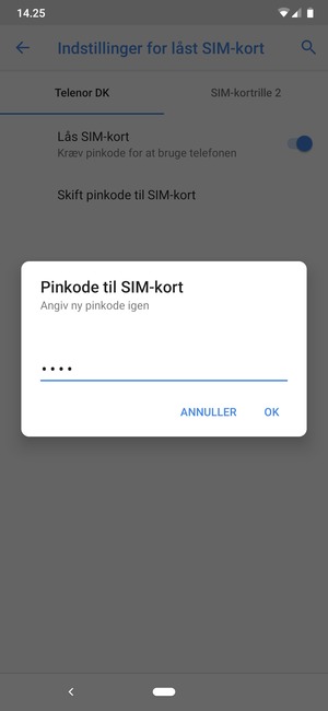 Bekræft din nye pinkode til SIM-kort og vælg OK