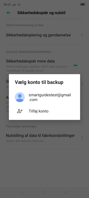 Vælg din sikkerhedskopi-konto