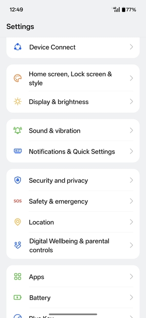 Scroll to and select Security and privacy
