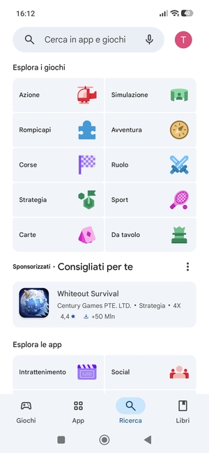 Seleziona la barra di ricerca