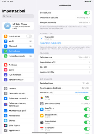 Seleziona Dati cellulare e poi Opzioni dati cellulare