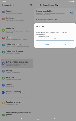 Conferma il nuovo PIN della scheda SIM e seleziona OK