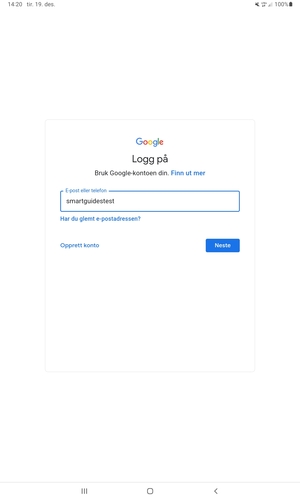 Skriv inn din Gmail-adresse og velg NESTE