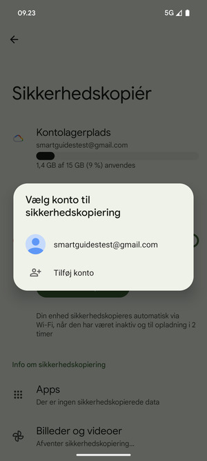 Vælg din sikkerhedskopi-konto