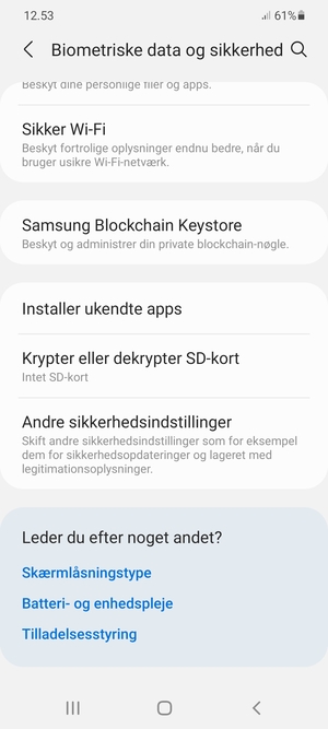 Scroll til og vælg Andre sikkerhedsindstillinger