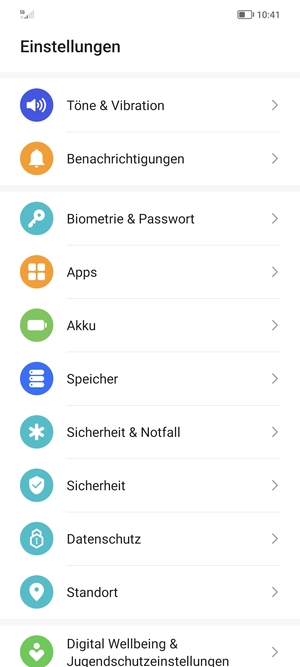 Scrollen Sie und wählen Sie Sicherheit