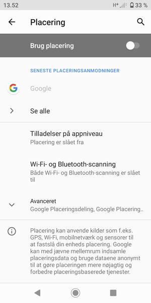 Slå Brug placering fra