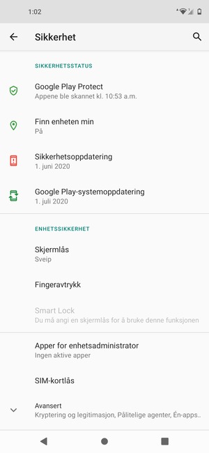 For å aktivere skjermlåsen, gå til Sikkerhet-menyen og velg Skjermlås